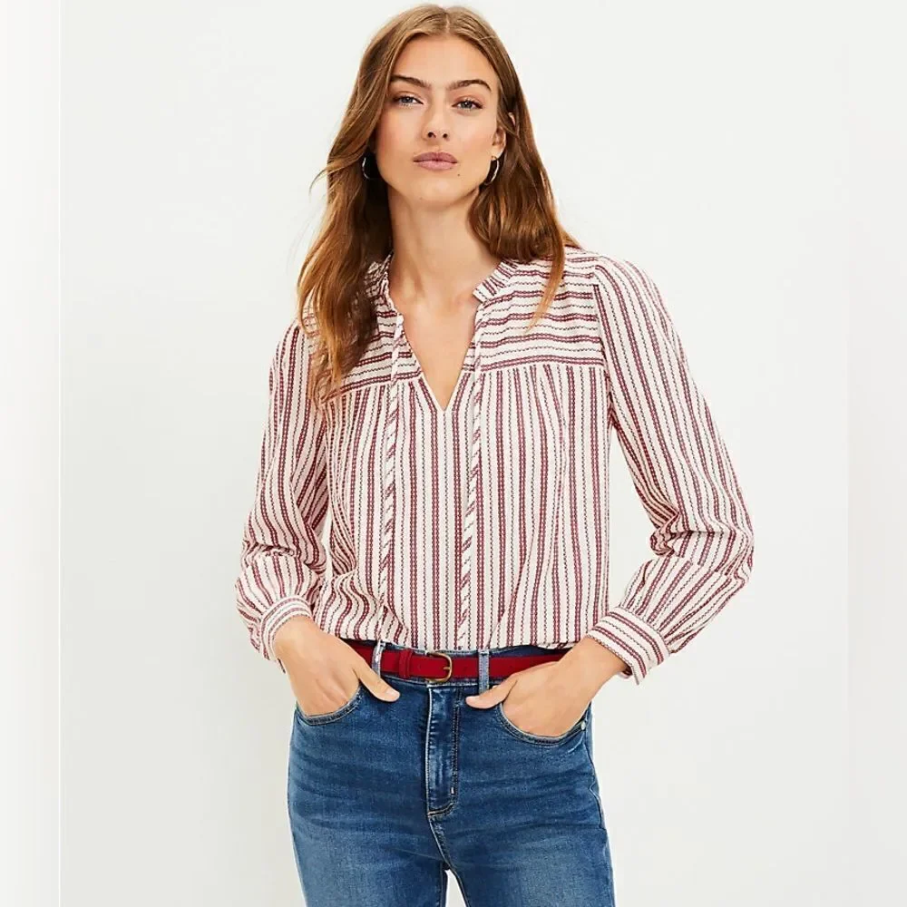 Loft Striped Ruffle Blouse